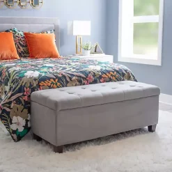 Kirklands Home Amelia Tufted Shoe Storage Ottoman Bench Gray Sale