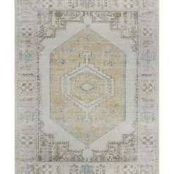 Kirklands Home Amelie Yellow Traditional Washable Area Rug, 7x10 Clearance