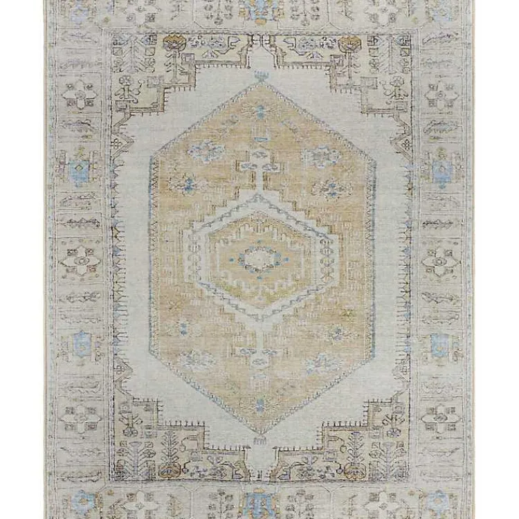Kirklands Home Amelie Yellow Traditional Washable Area Rug, 7x10 Clearance