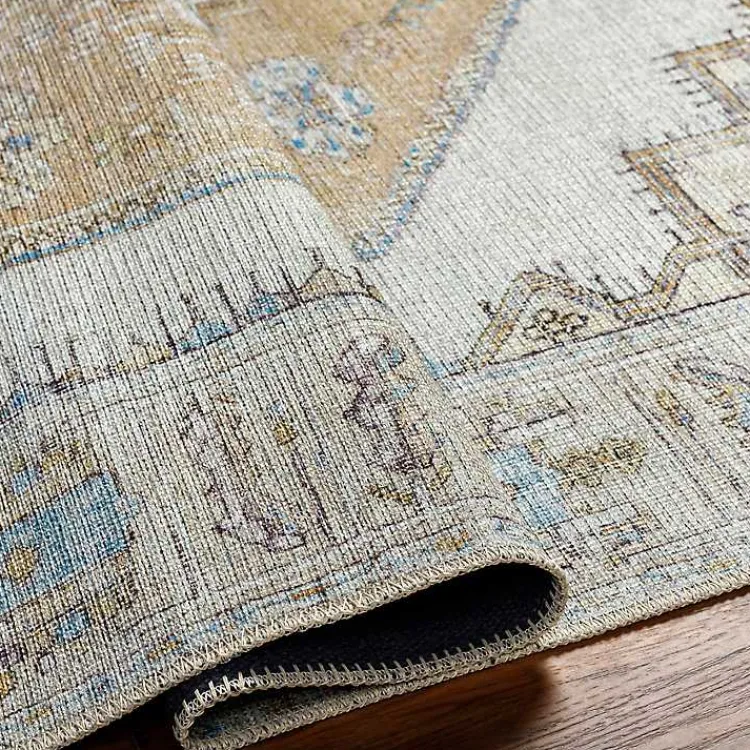 Kirklands Home Amelie Yellow Traditional Washable Area Rug, 7x10 Clearance