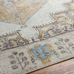 Kirklands Home Amelie Yellow Traditional Washable Area Rug, 7x10 Clearance