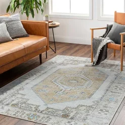 Kirklands Home Amelie Yellow Traditional Washable Area Rug, 8x12 Online
