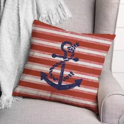 Kirklands Home Anchor and Red Stripes Indoor/Outdoor Pillow Clearance