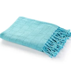 Blankets & Throws>Kirklands Home Angel Checkered Weave Fringe Throw Blue