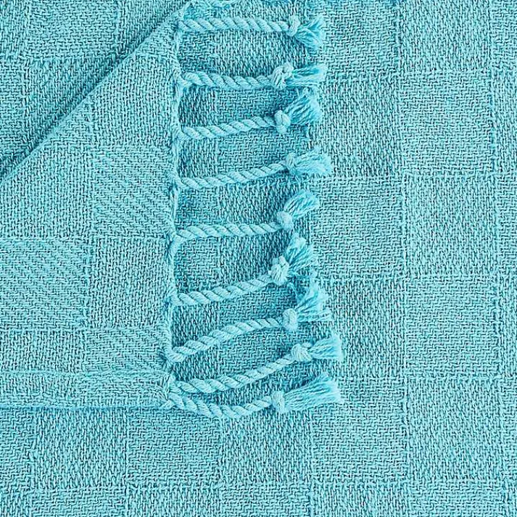 Blankets & Throws>Kirklands Home Angel Checkered Weave Fringe Throw Blue