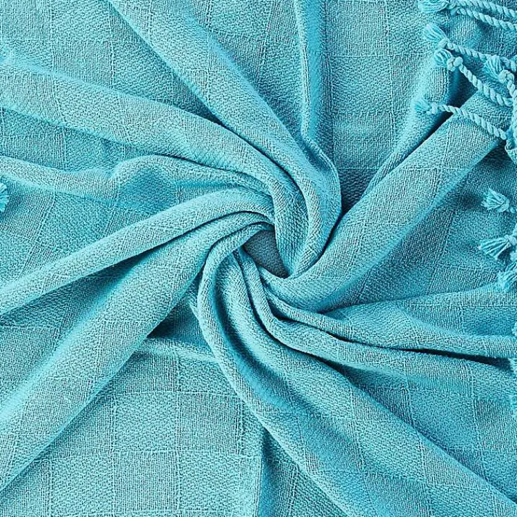 Blankets & Throws>Kirklands Home Angel Checkered Weave Fringe Throw Blue