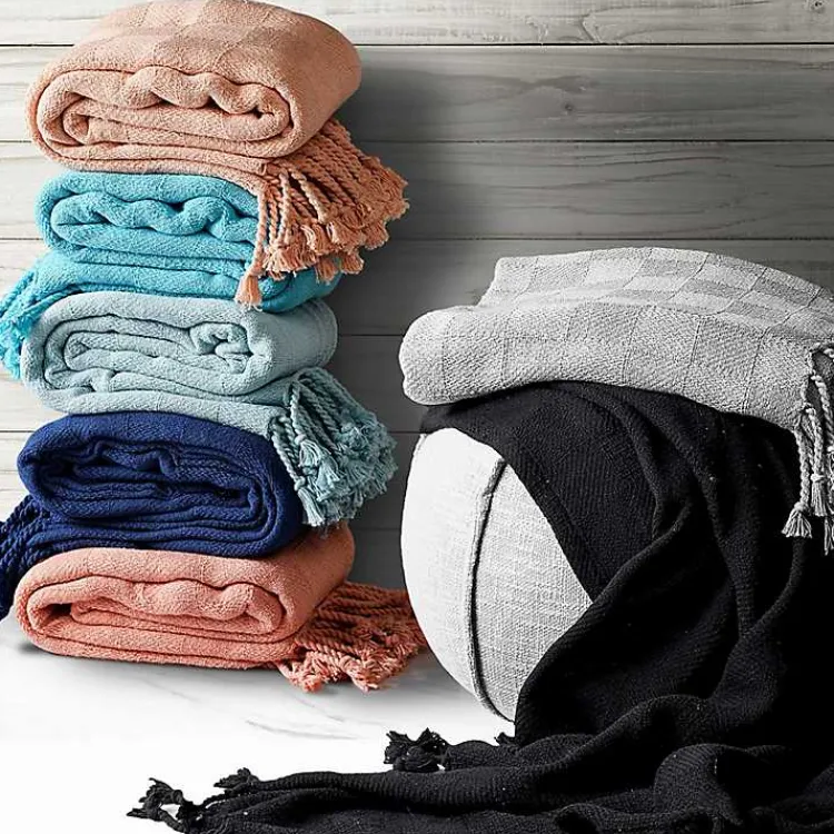 Blankets & Throws>Kirklands Home Angel Checkered Weave Fringe Throw Blue