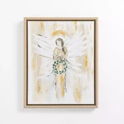 Kirklands Home Angel Holding Wreath Framed Canvas Art Print White