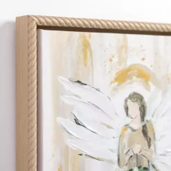 Kirklands Home Angel Holding Wreath Framed Canvas Art Print White