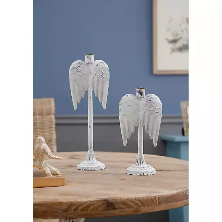 Christmas Decorations>Kirklands Home Angel Wing Taper Candle Holders, Set of 2 White