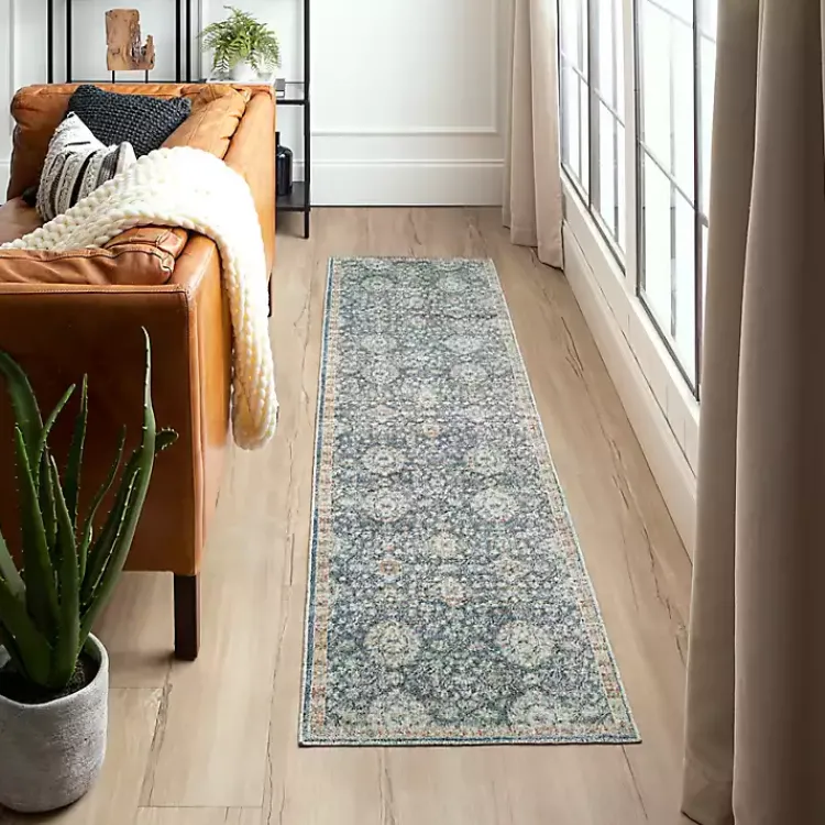 Kirklands Home Anthracite Granary Floral Runner, 2x10 Blue Online