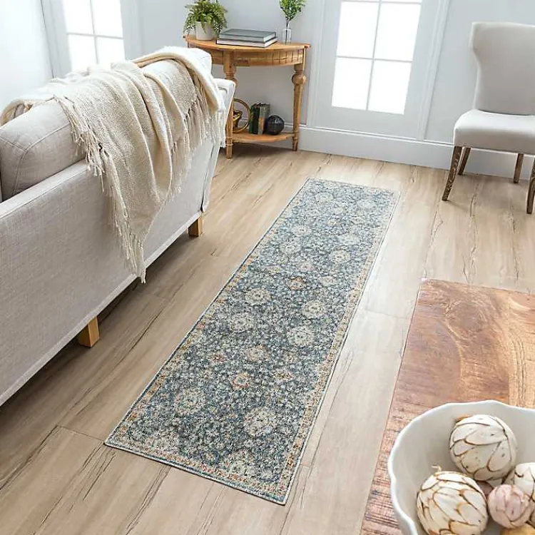 Kirklands Home Anthracite Granary Floral Runner, 2x10 Blue Online