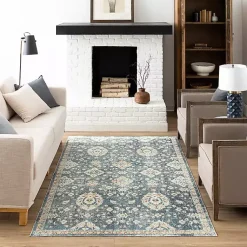Kirklands Home Anthracite Granary Floral Area Rug, 8x10 Blue