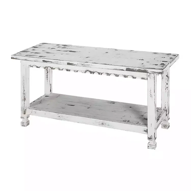 Kirklands Home Antiquated Farmhouse Shelf Bench White Discount