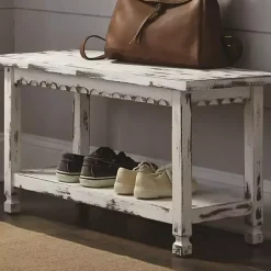 Kirklands Home Antiquated Farmhouse Shelf Bench White Discount