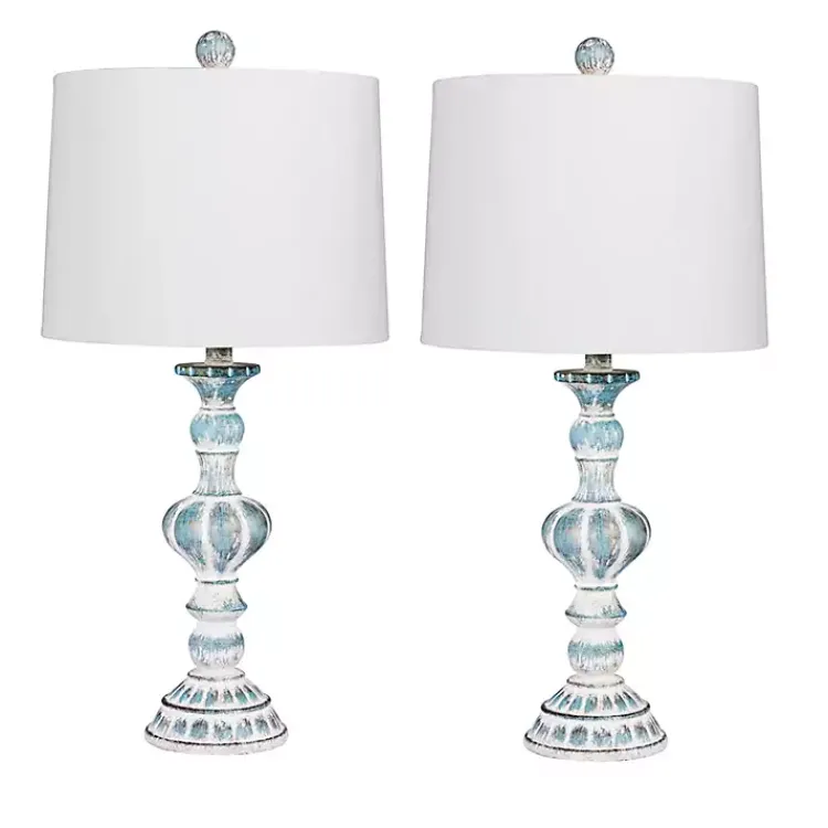Kirklands Home Antique Blue Candlestick Table Lamps, Set of 2
