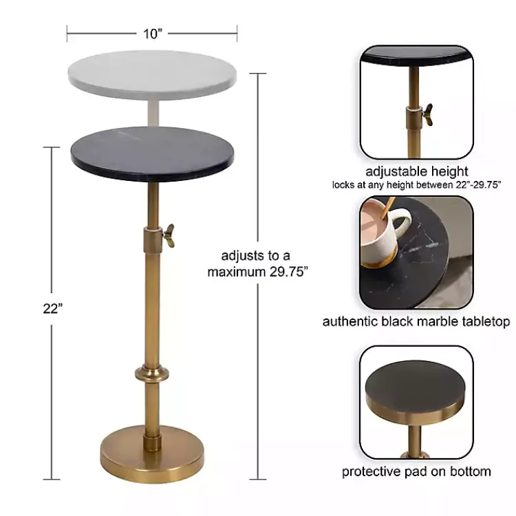 Kirklands Home Antique Brass and Marble Adjustable Table Black Hot