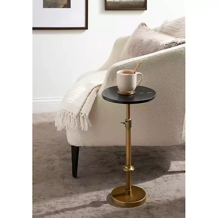 Kirklands Home Antique Brass and Marble Adjustable Table Black Hot