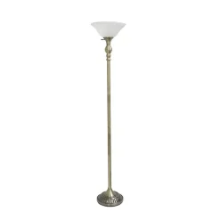Kirklands Home Antique Brass and Marbleized Glass Torchiere Gray Discount