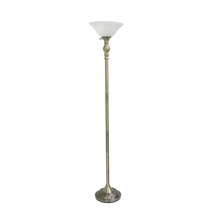 Kirklands Home Antique Brass and Marbleized Glass Torchiere Gray Discount