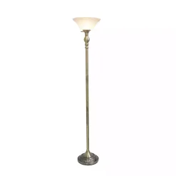 Kirklands Home Antique Brass and Marbleized Glass Torchiere Gray Discount