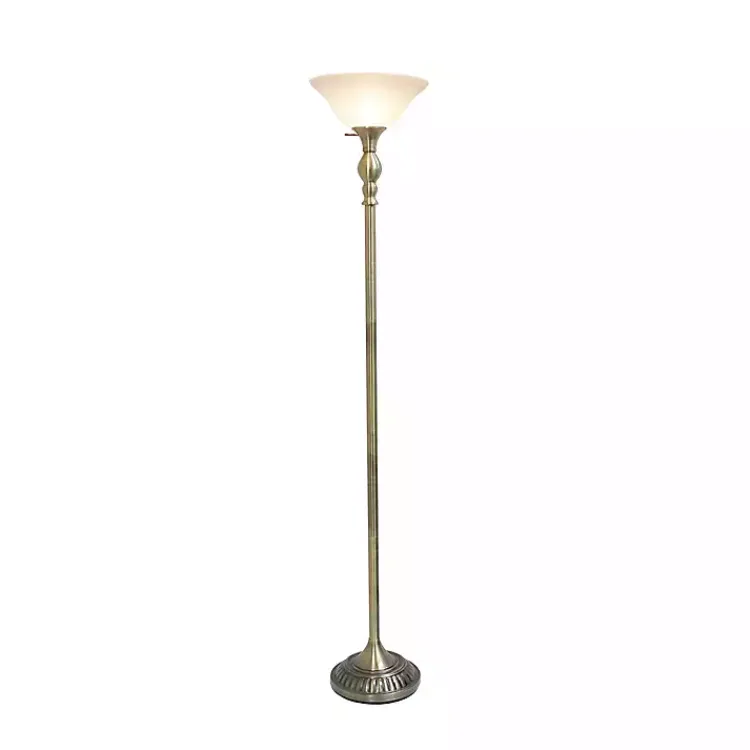 Kirklands Home Antique Brass and Marbleized Glass Torchiere Gray Discount
