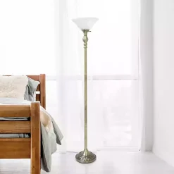 Kirklands Home Antique Brass and Marbleized Glass Torchiere Gray Discount