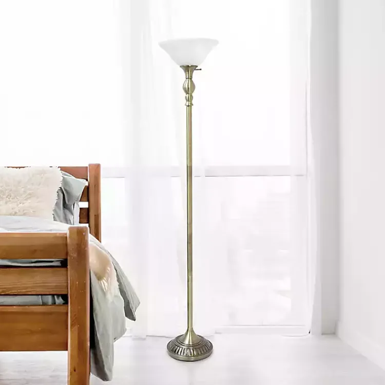 Kirklands Home Antique Brass and Marbleized Glass Torchiere Gray Discount