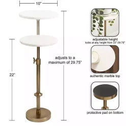 Kirklands Home Antique Brass and Marble Adjustable Table White Outlet