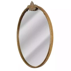 Kirklands Home Antique Brass Metal Ornate Round Mirror New