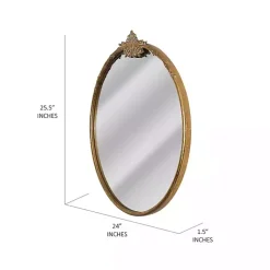 Kirklands Home Antique Brass Metal Ornate Round Mirror New