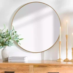 Kirklands Home Antique Brass Nouveau Linear Round Mirror Gold Discount