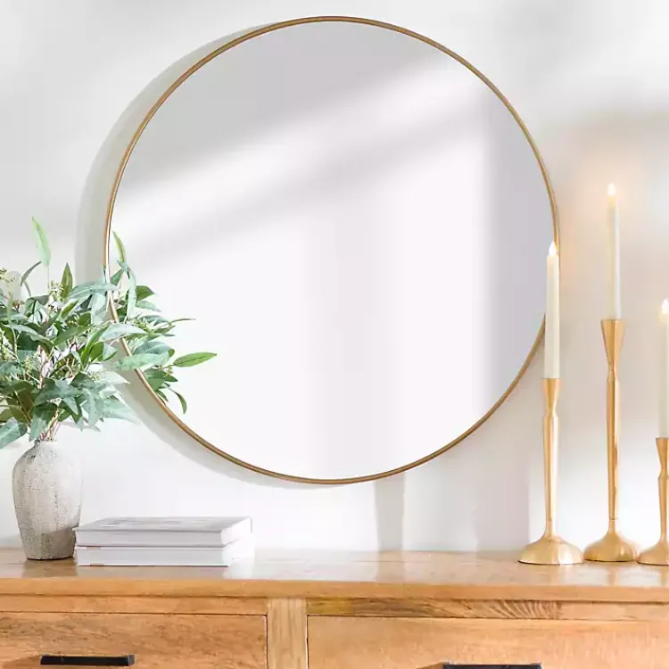 Kirklands Home Antique Brass Nouveau Linear Round Mirror Gold Discount