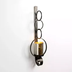 Sconces>Kirklands Home Antique Bronze Metal and Glass Wall Sconce