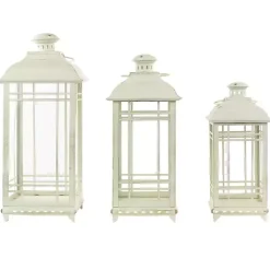Lanterns>Kirklands Home Antique Cream Metal Lanterns, Set of 3 Ivory