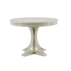 Kirklands Home Antique Cream Wood Pedestal Round Dining Table White Hot