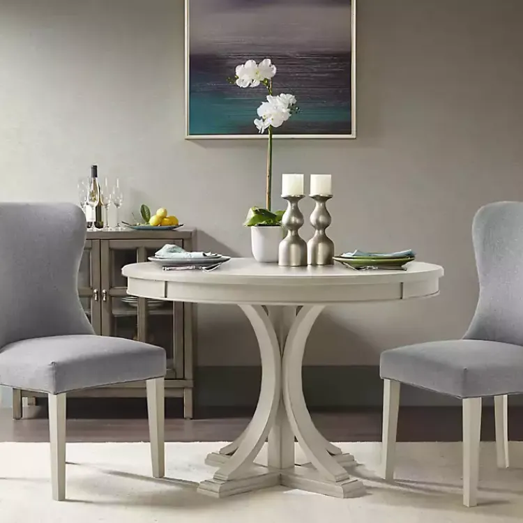 Kirklands Home Antique Cream Wood Pedestal Round Dining Table White Hot