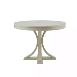 Kirklands Home Antique Cream Wood Pedestal Round Dining Table White Hot