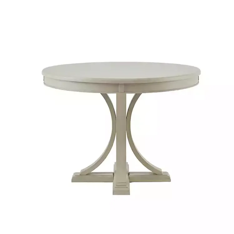 Kirklands Home Antique Cream Wood Pedestal Round Dining Table White Hot