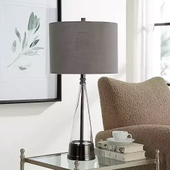 Kirklands Home Antique Dark Nickel Cone Base Table Lamp Gray