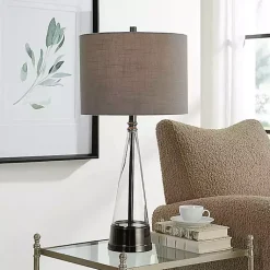 Kirklands Home Antique Dark Nickel Cone Base Table Lamp Gray