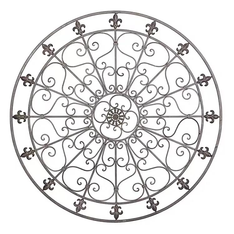 Kirklands Home Antique Fleur-de-Lis Medallion Metal Wall Plaque Black Sale