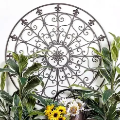 Kirklands Home Antique Fleur-de-Lis Medallion Metal Wall Plaque Black Sale