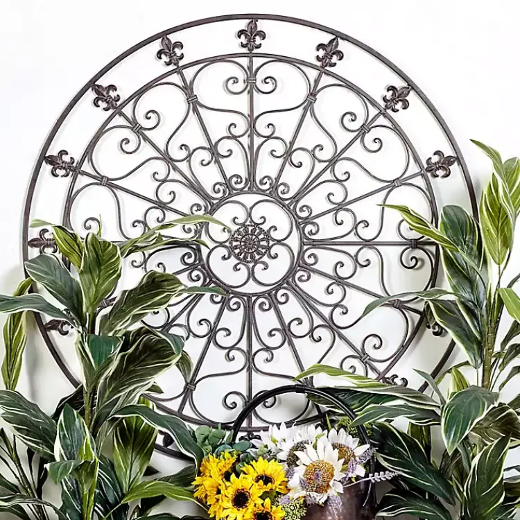 Kirklands Home Antique Fleur-de-Lis Medallion Metal Wall Plaque Black Sale