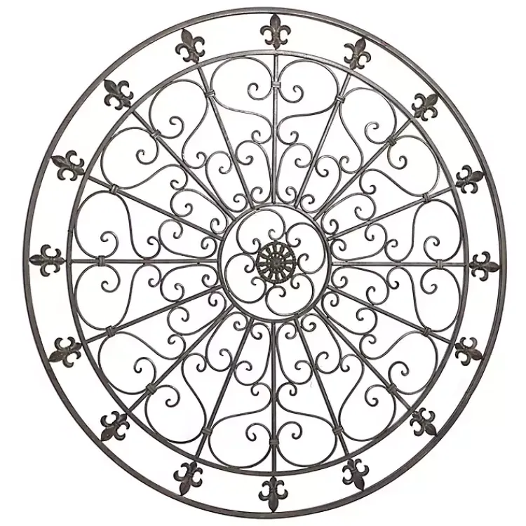 Kirklands Home Antique Fleur-de-Lis Medallion Metal Wall Plaque Black Sale