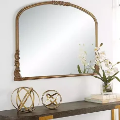 Kirklands Home Antique Baroque Arched Wall Mirror Gold New