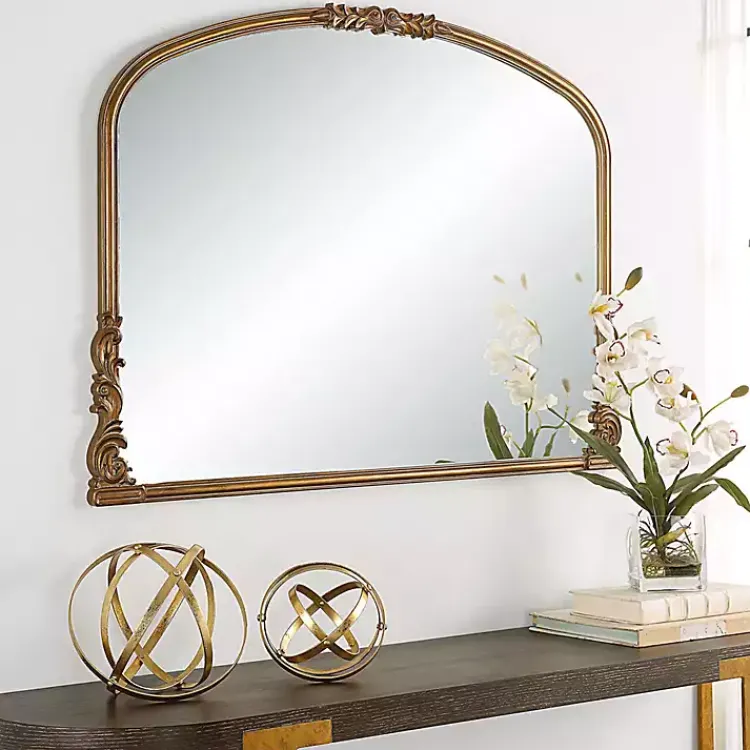 Kirklands Home Antique Baroque Arched Wall Mirror Gold New