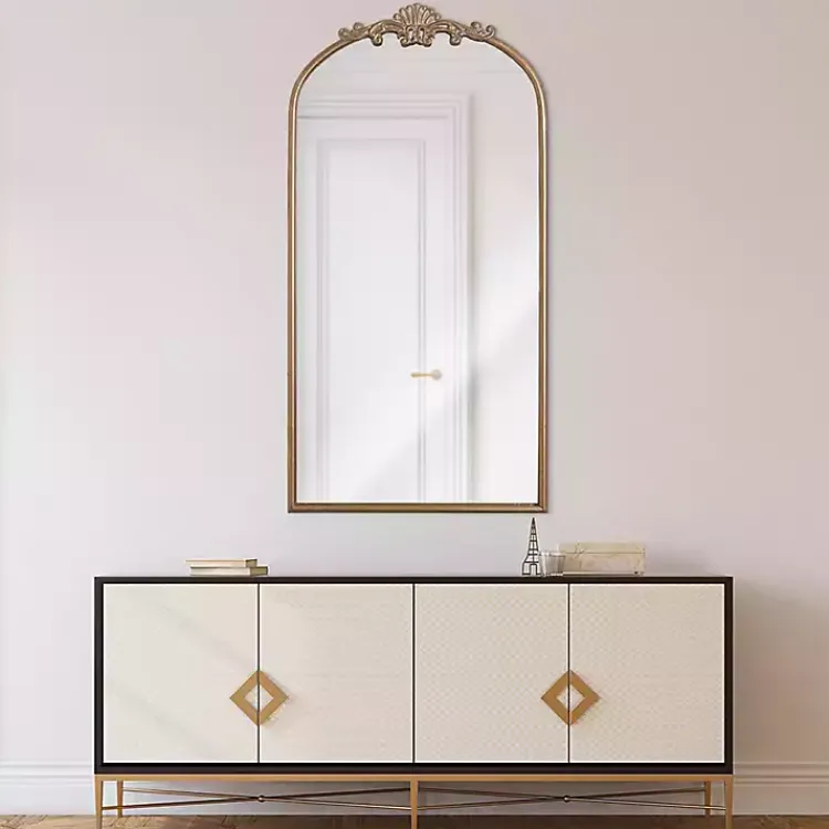 Kirklands Home Antique Gold Metal Ornate Arch Wall Mirror