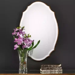 Kirklands Home Antique Gold Rounded Edge Wood Wall Mirror
