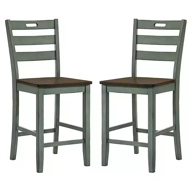Kirklands Home Antique Wood Counter Stools, Set of 2 Green New